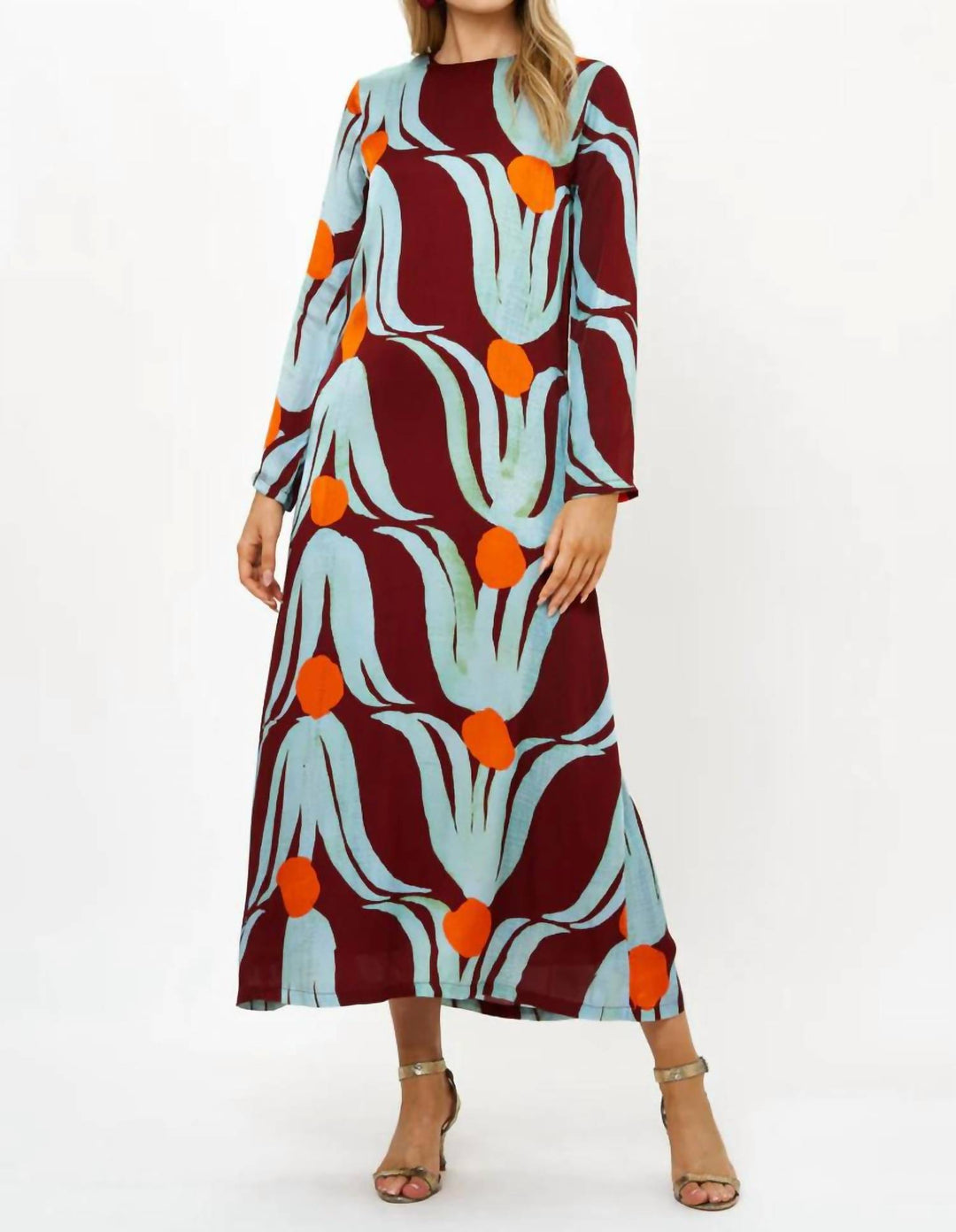 Oliphant Long Sleeve Shift Maxi Dress In Tulip Orange