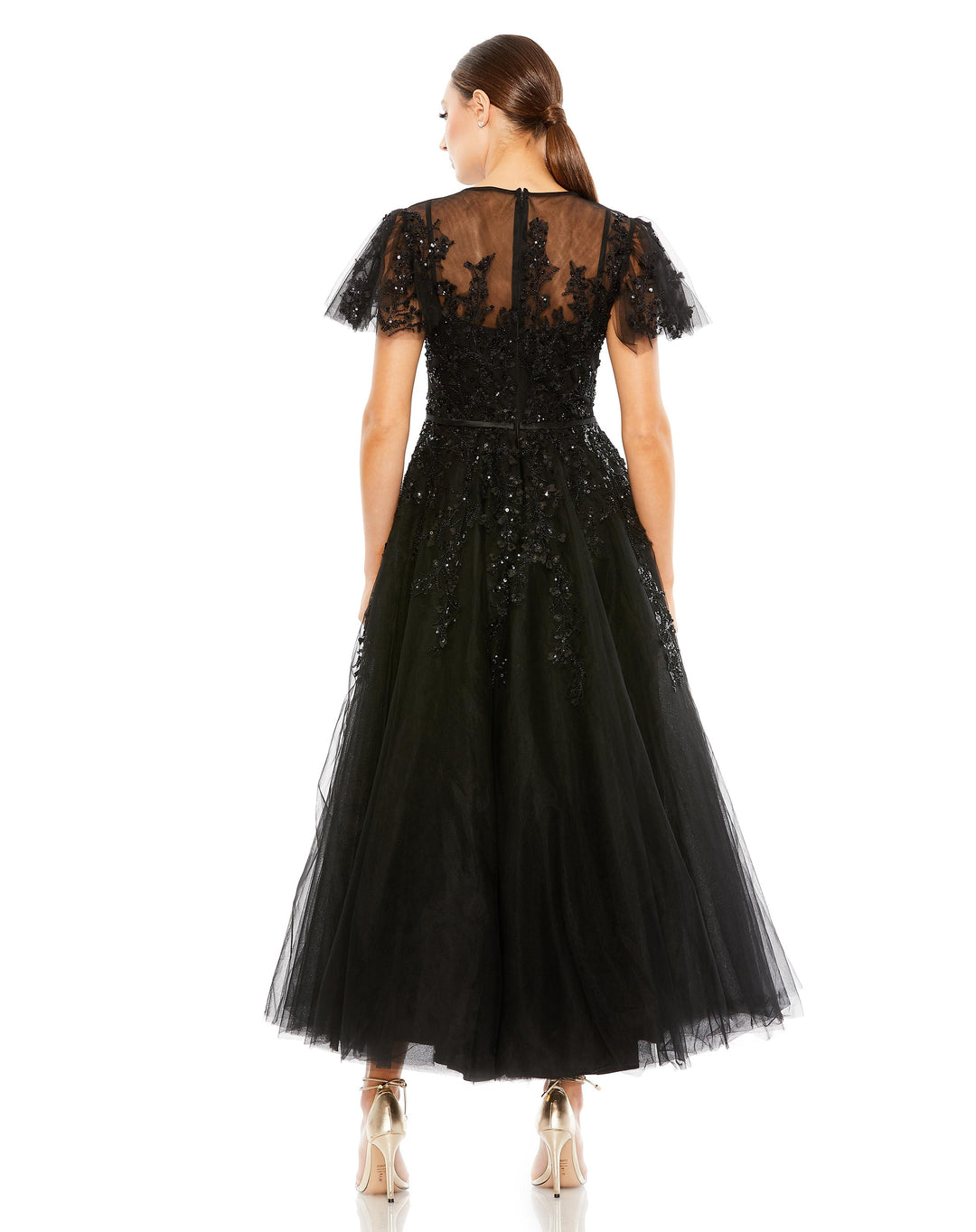 mac duggal embellished flutter sleeve bow waist a line dress occasion-Vacation Sexy Backless Emerald Green Size:M - Violet Gown & 1 Y Pink Gown embellished scoop neckline Scalloped