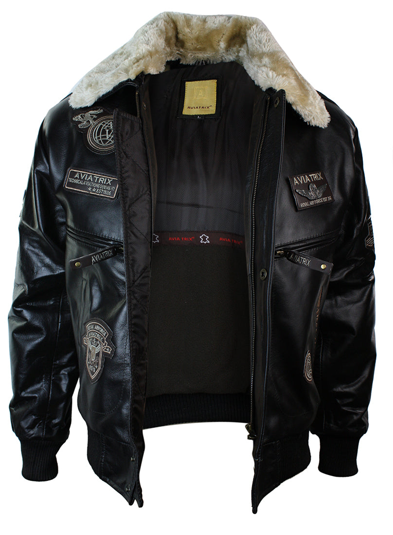 TruClothing Leather Jacket Bomber Aviator | ShopSimon