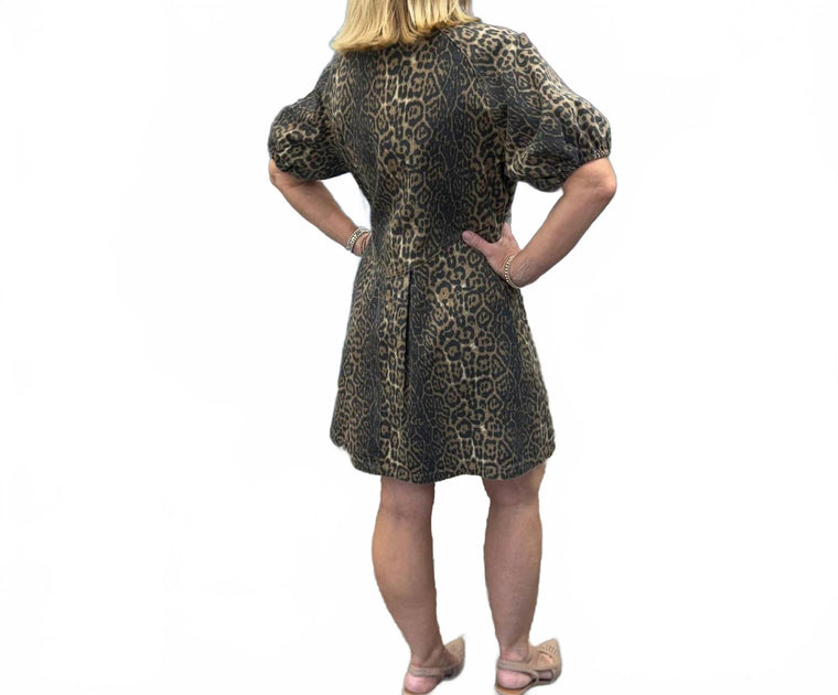 Clothing by IVE Washed Leopard Denim Button Up Mini Shirt Dress In ...