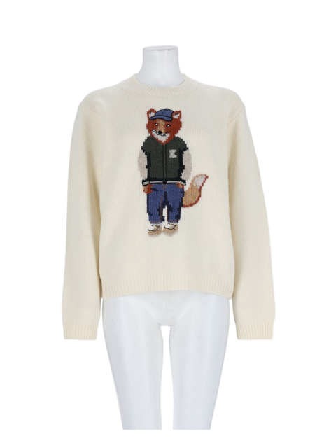 MAISON KITSUNÉ Off-White Playful Fox Wool-Blend Sweatshirt | ShopSimon