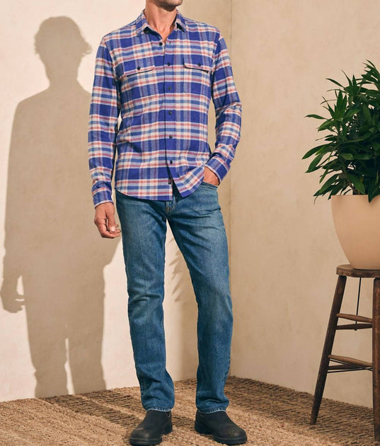 Faherty Legend Sweater Shirt In Navy Skyline Plaid | ShopSimon