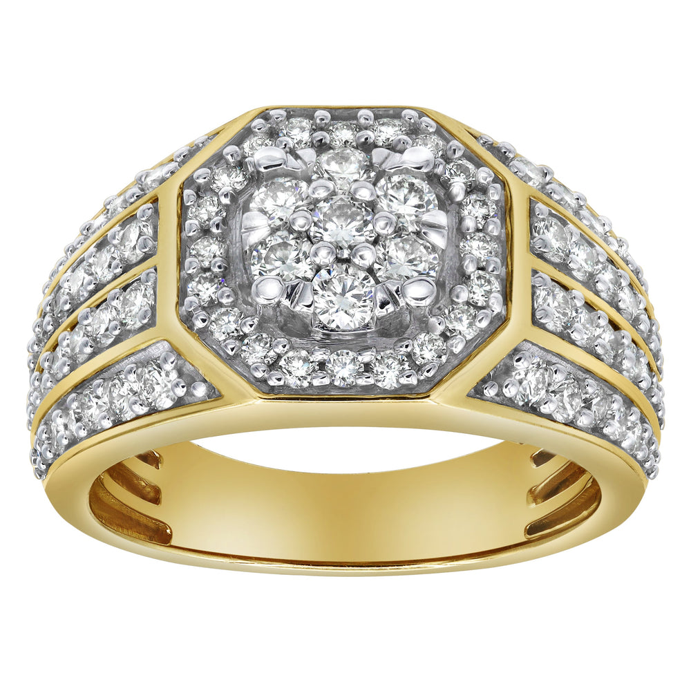 Hex Rose 14K Yellow Gold Diamond Men Statement Ring - 1.74ct.