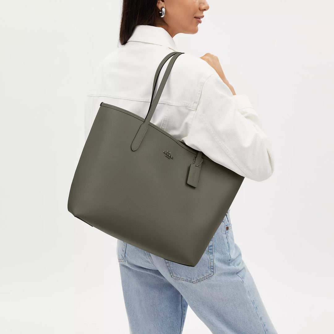 Coach Outlet City Tote | ShopSimon Coach grey leather tote purse main image 0