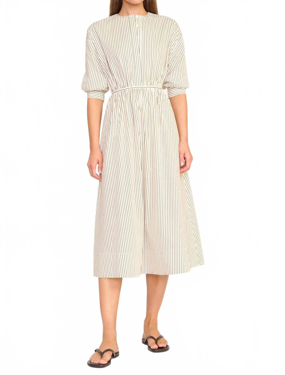 staud ivory and dark oak micro stripe cafu dress STAUD Cafu Micro Stripe Dress In Ivory/dark Oak