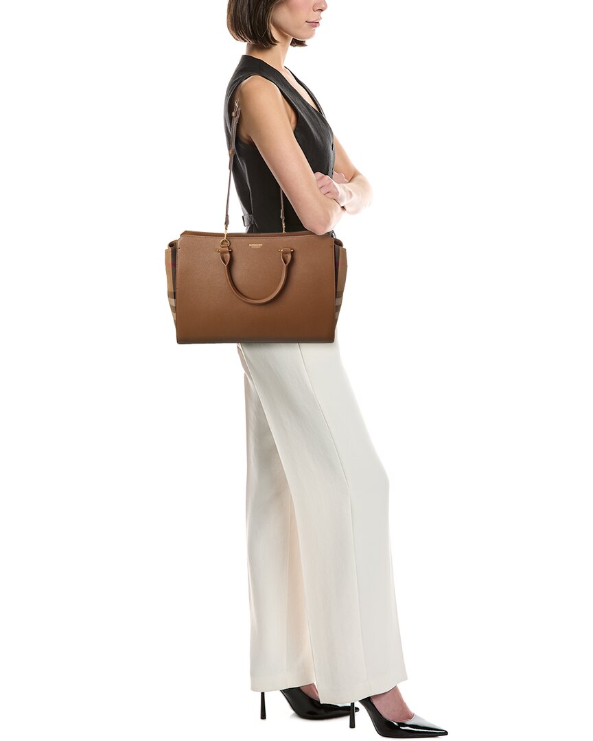 Burberry Banwell Medium Leather & Check Canvas Satchel | ShopSimon