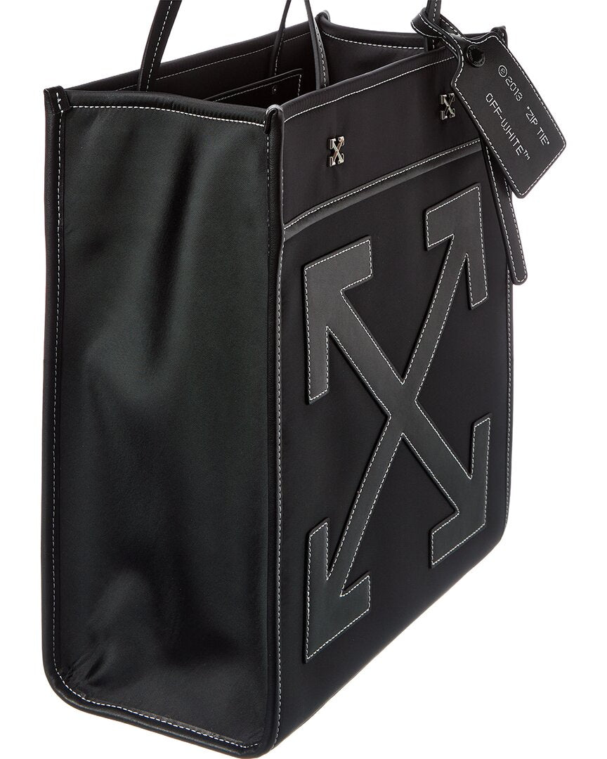 Off-White ブラック ボディバッグ OFF WHITE Off-White Boxy Large Leather-Trim Tote | ShopSimon