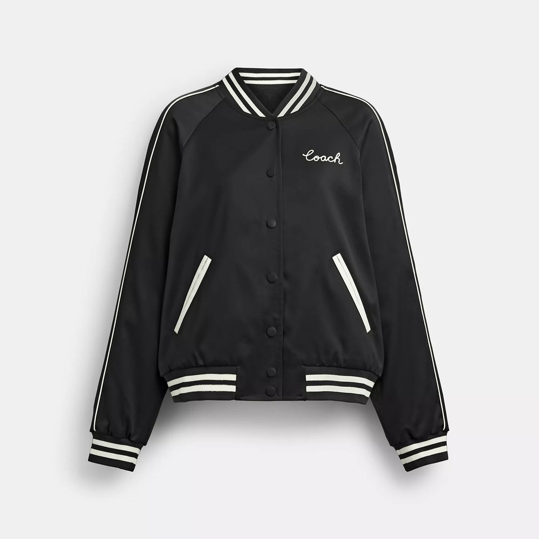 【COACH】シグネチャー スーベニア ジャケット cb618 Coach Outlet Reversible Signature Souvenir Varsity Jacket | ShopSimon