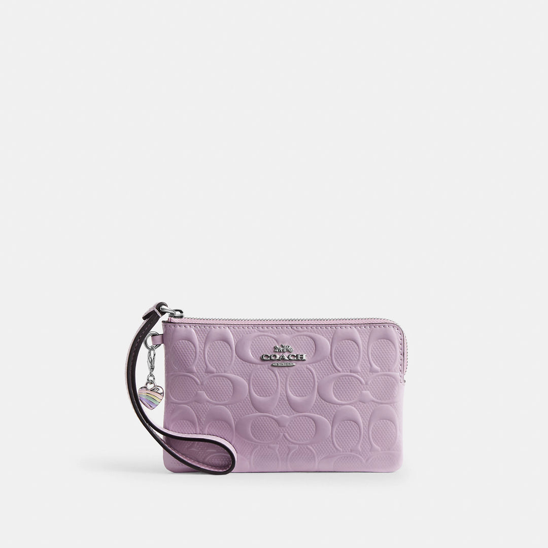 Coach Outlet Corner Zip Wristlet In Signature Leather With Heart