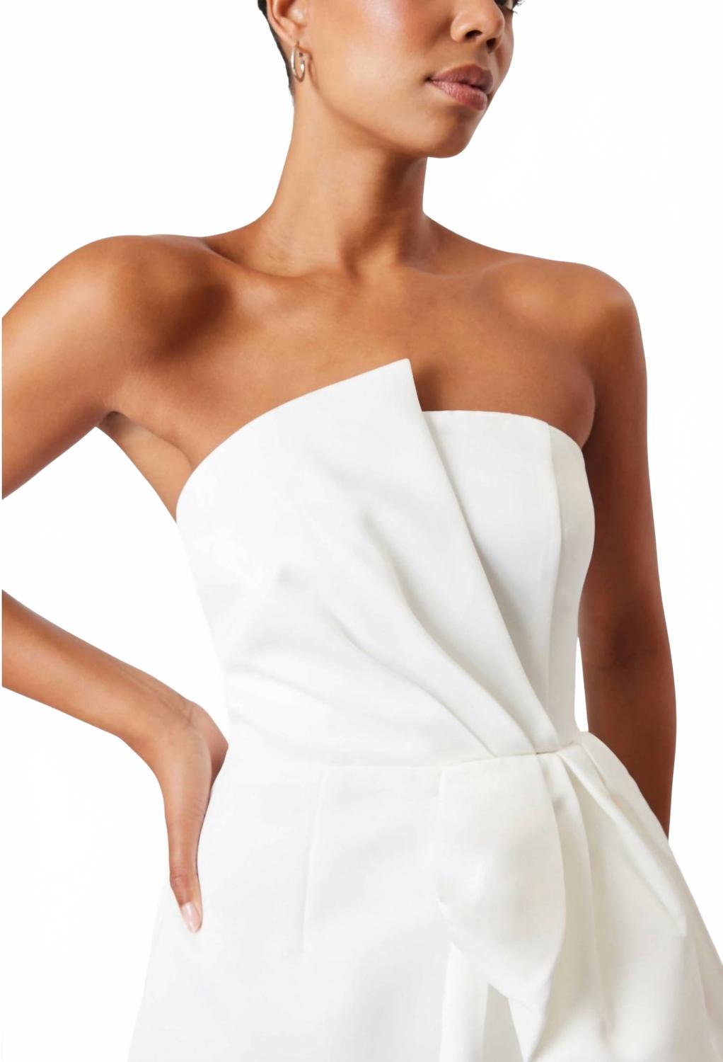 alice bow strapless mini dress in white ELLIATT Alice Bow Strapless Mini Dress In White