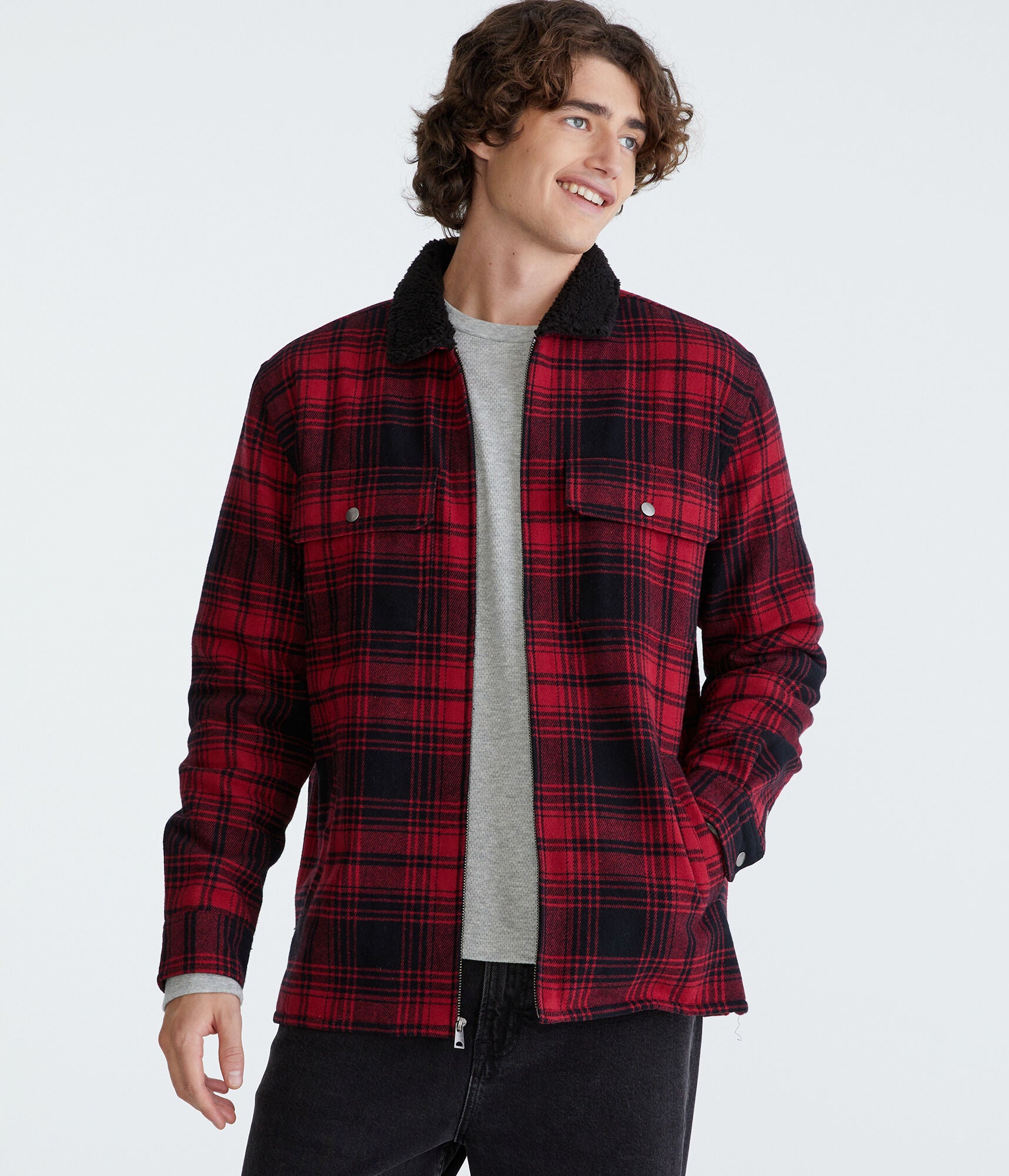 Aeropostale Aeropostale Plaid Sherpa-Lined Full-Zip Flannel Shacket,All Products : American Fashion Style Bags On Sale