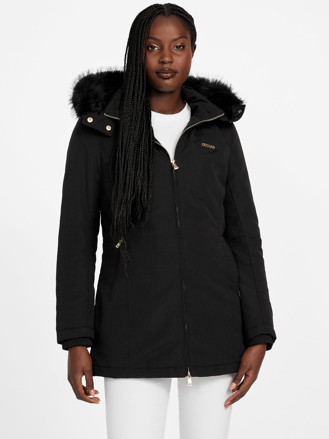 Guess Factory Sammy Hooded Faux-Fur Jacket | ShopSimon