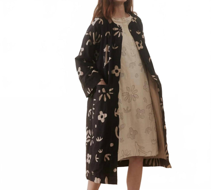 Umber & Ochre Chanda Long Coat In Floral Applique | ShopSimon