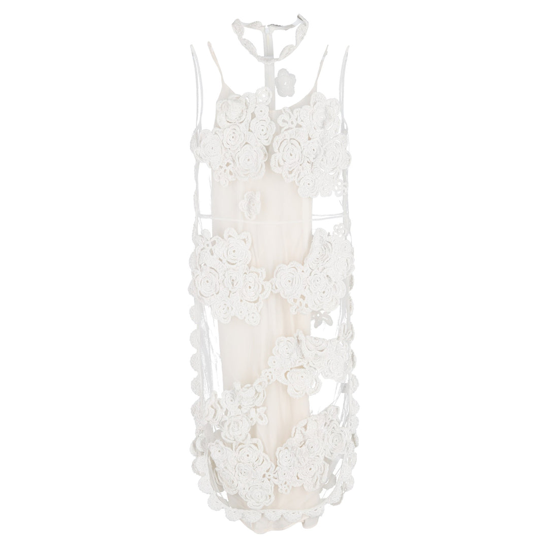 simone rocha Floral-applique Mesh Midi Dress In White Polyester