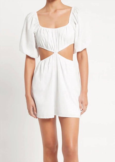 FAITHFULL THE BRAND Gabelli Mini Dress In Plain White | ShopSimon
