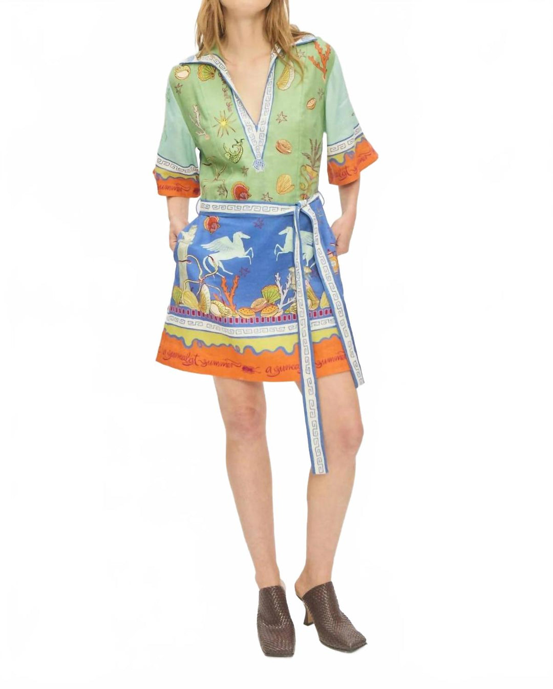 surrealist summer v mini dress ALEMAIS In Multi no-returns:2025_05_20_2025_12_30 and every golden hour 15 Wedding Gowns featuring Colour:Stone Blue