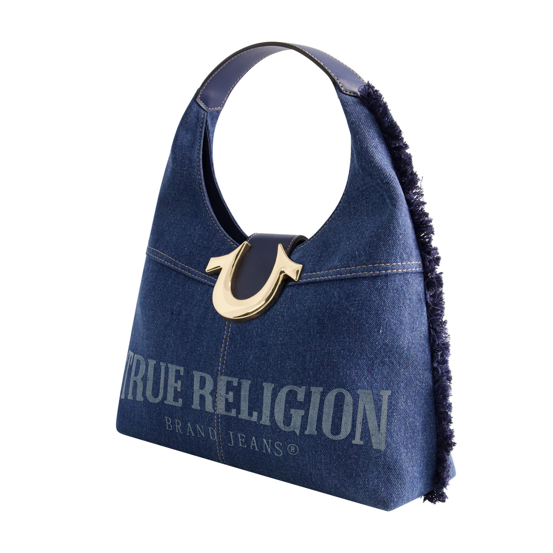 True Religion Frayed Denim Hobo | ShopSimon