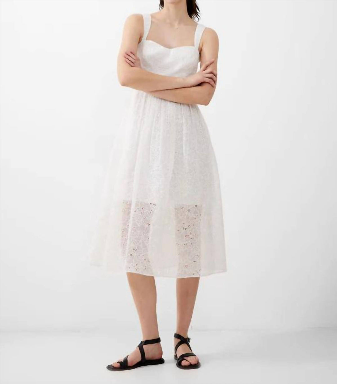 FRENCH CONNECTION Evelyn Embroidered Lace Strappy Dress In Summer White