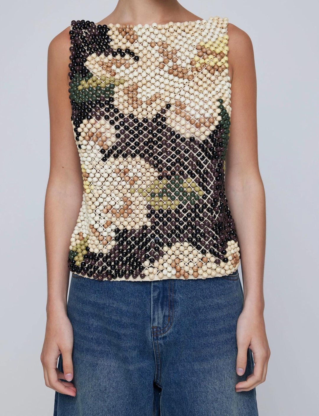 WYNN HAMLYN Wooden Beaded Top In Daisy Beads