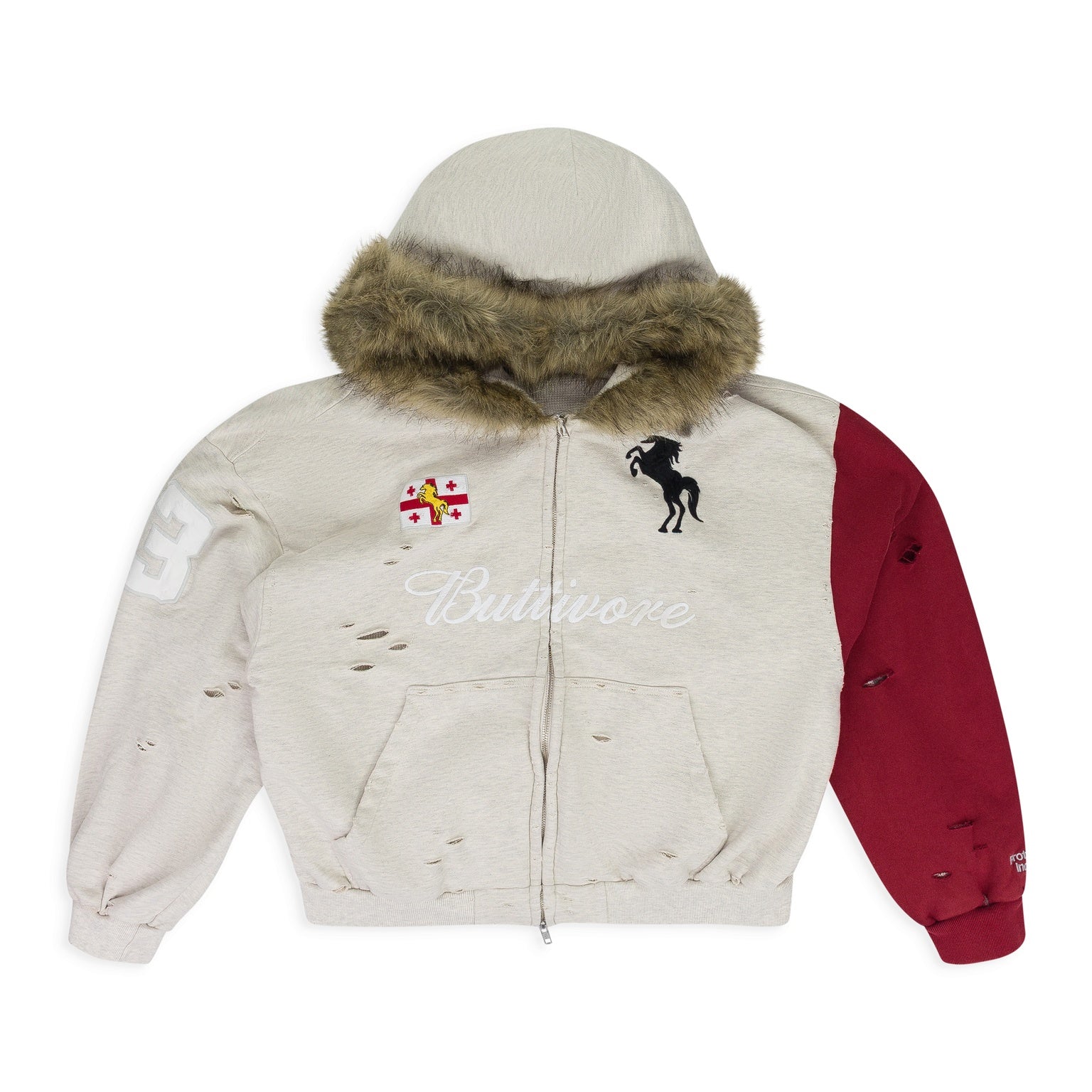 トップス BUTTIVORE FUR LINING ZIP HOODIE Protocol Index Oatmeal Melange 'Buttivore' Fur Lined Zip Hoodie