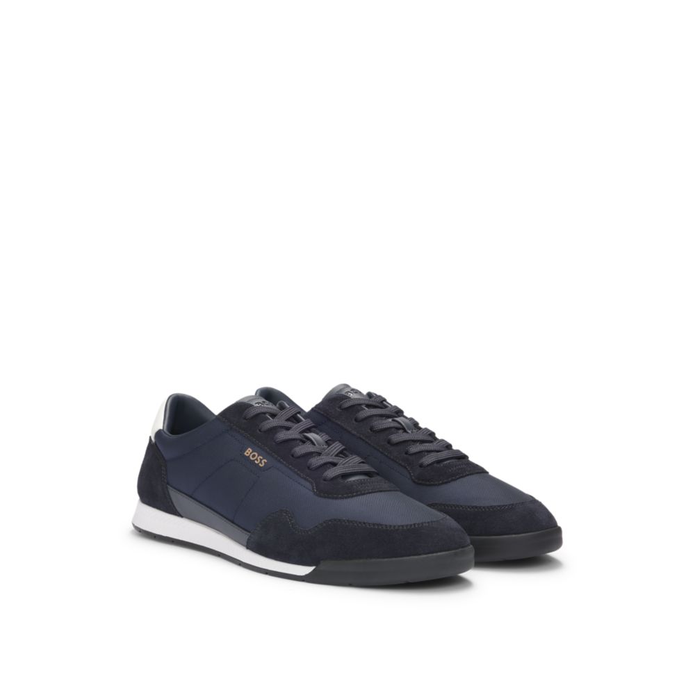BOSS Mixed-material lace-up trainers with suede trims 