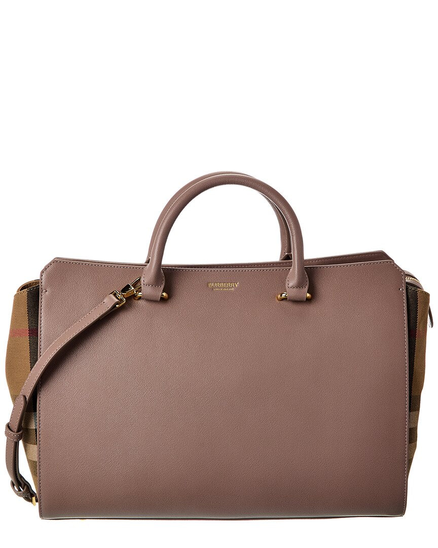 Burberry Banwell Medium Leather & Check Canvas Satchel | ShopSimon