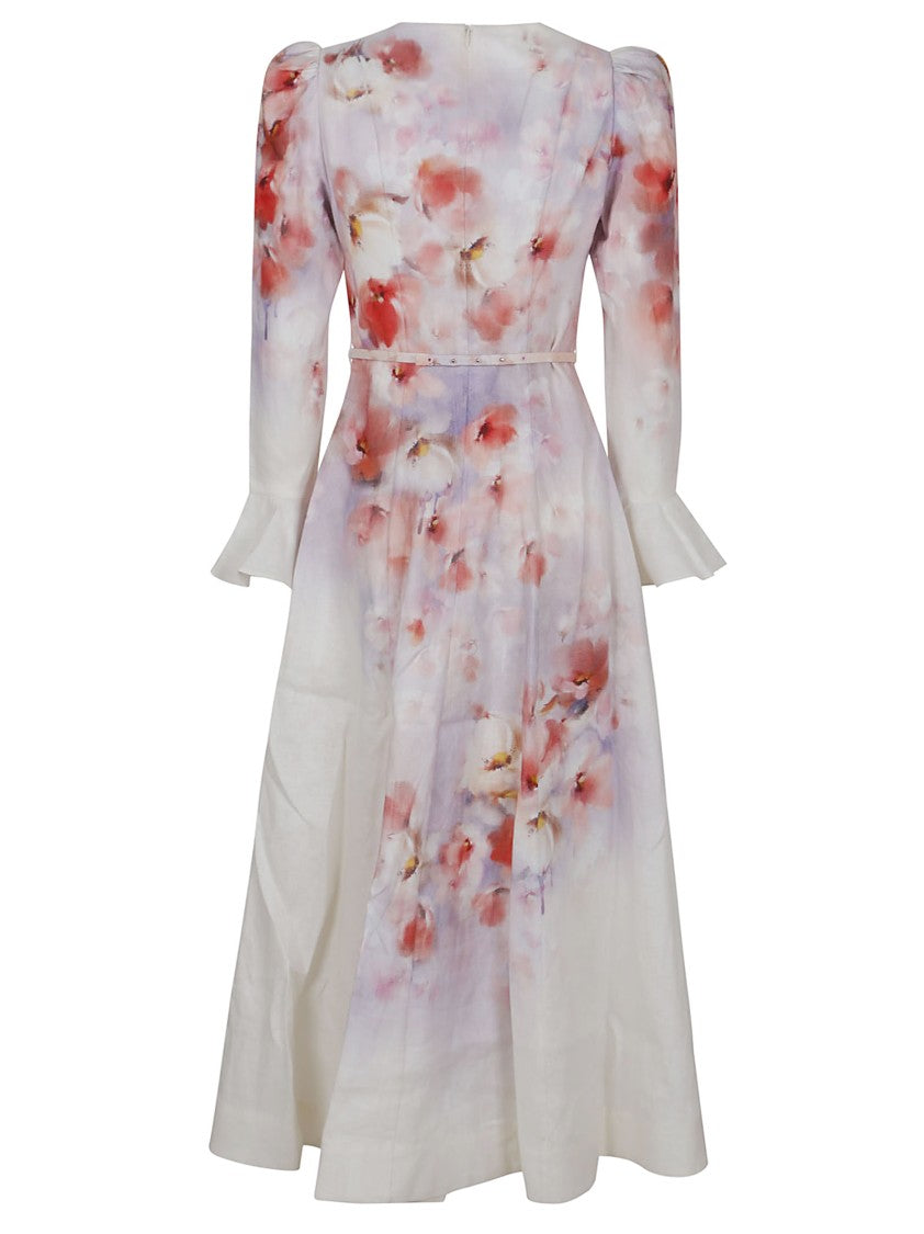 【Zimmermann】CRUSH FRILL SLEEVED MIDI DRESS フリル ミディ Zimmermann Crush Frill Sleeved Midi Dress | ShopSimon