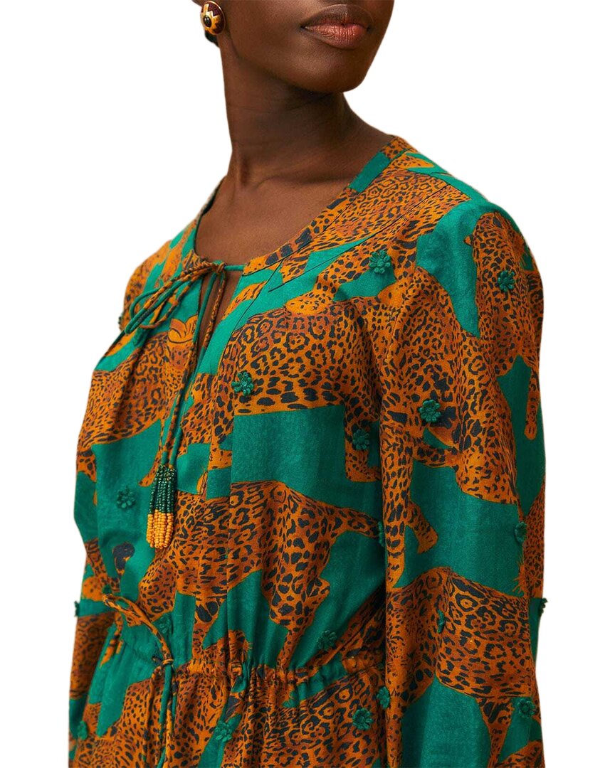 FARM Rio Artsy Leopards Green Long Sleeve Mini Dress