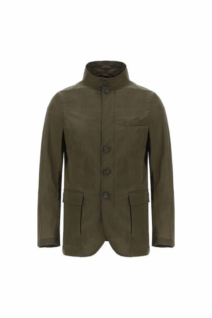Herno Men's High Neck Button Up Jacket In Green | ShopSimon
