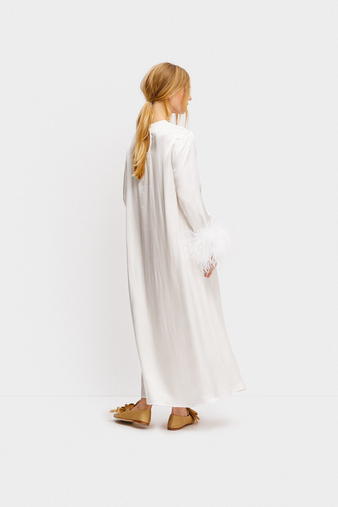 SLEEPER Suzi Maxi Dress With Detachable Feathers in White