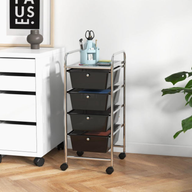 Hivvago 4-Drawer Cart Storage Bin Organizer Rolling with Plastic ...
