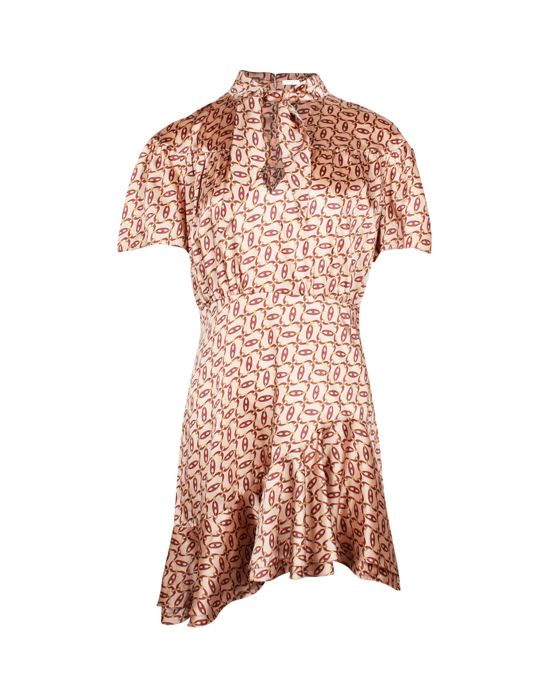 Sandro Paris Printed Asymmetric Hem Dress In Beige Polyester