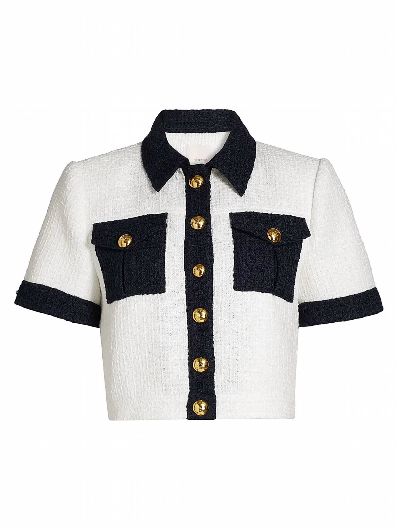 cinq a sept Nissy Bicolor Tweed Cropped Jacket In White Navy