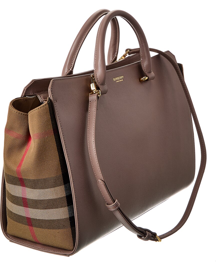 Burberry Banwell Medium Leather & Check Canvas Satchel | ShopSimon