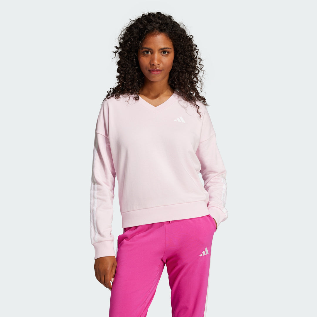 売れ筋商品|||アディダス カットソー トップス レディース Women's Essentials 3-Stripes French Terry V-Neck Sweatshirt Clpink/whi adidas Women's Essentials 3-stripes French Terry V-neck