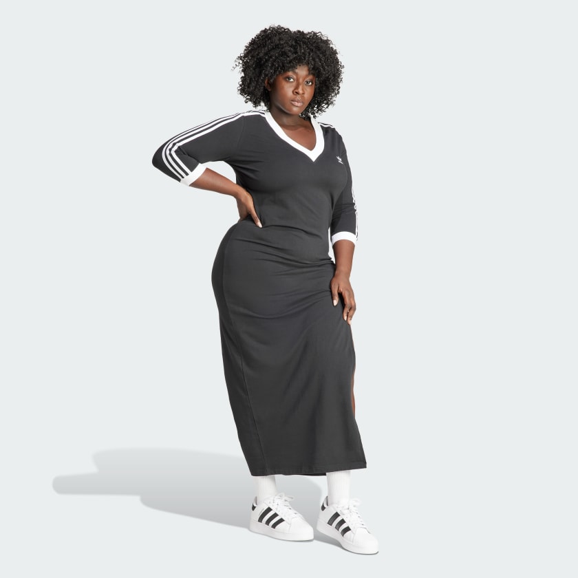 adicolor classics 3 stripes v neck maxi dress adidas Women's Adicolor Classics 3-stripes V-neck Maxi Dress (plus Size)