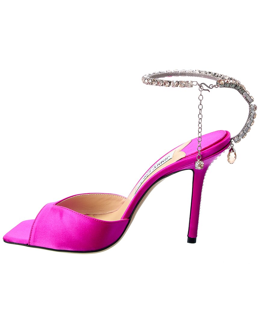 【送料&関税込】Jimmy Choo Saeda 100 Satin Sandal Ivory Colo Saeda 100 | Ivory Satin Pumps with Crystal Embellishment