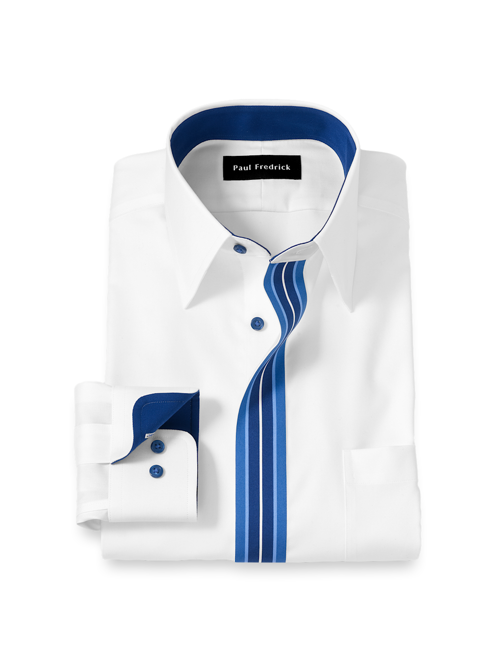 Paul Fredrick Slim Fit Comfort Stretch Non-iron Solid Dress Shirt With  Contrast Trim