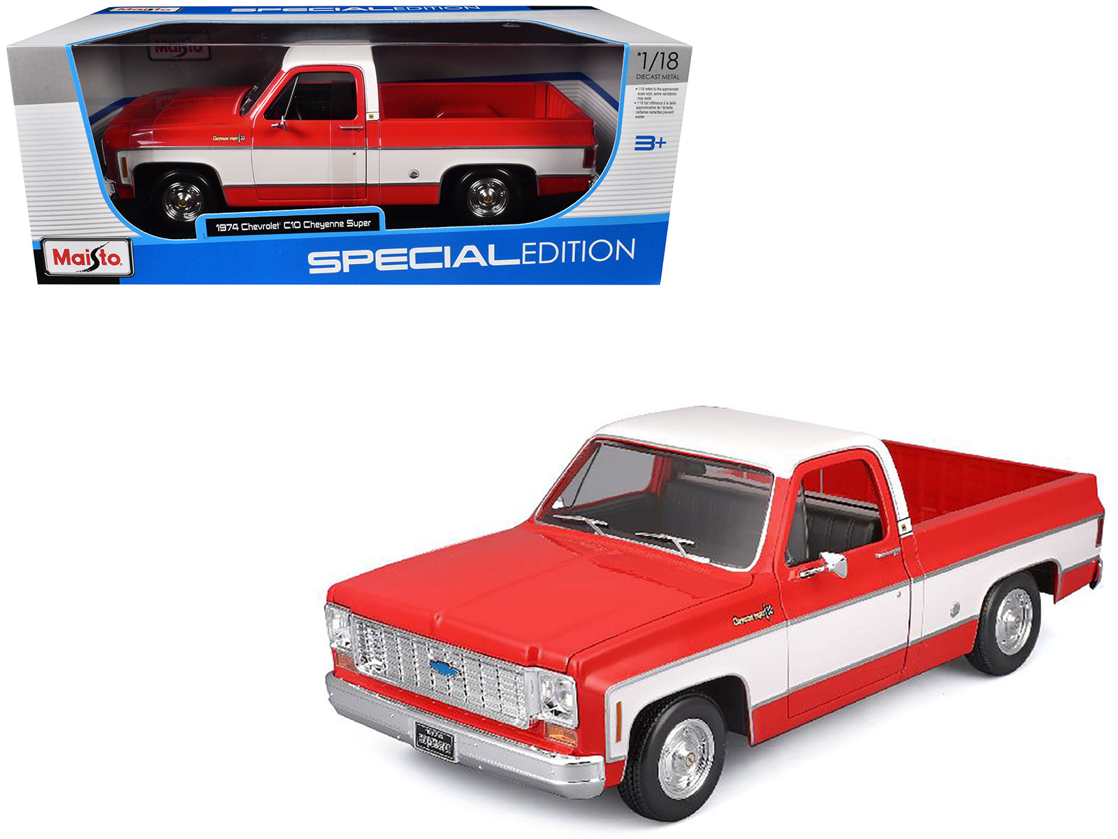 Maisto 1974 Chevrolet C10 Cheyenne Super Pickup Truck Red And