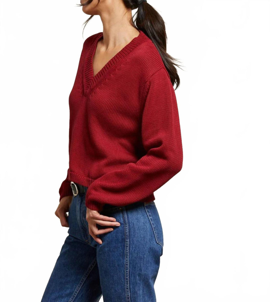 perfectwhitetee Addie Oversized V-Neck Sweater In Maple | ShopSimon
