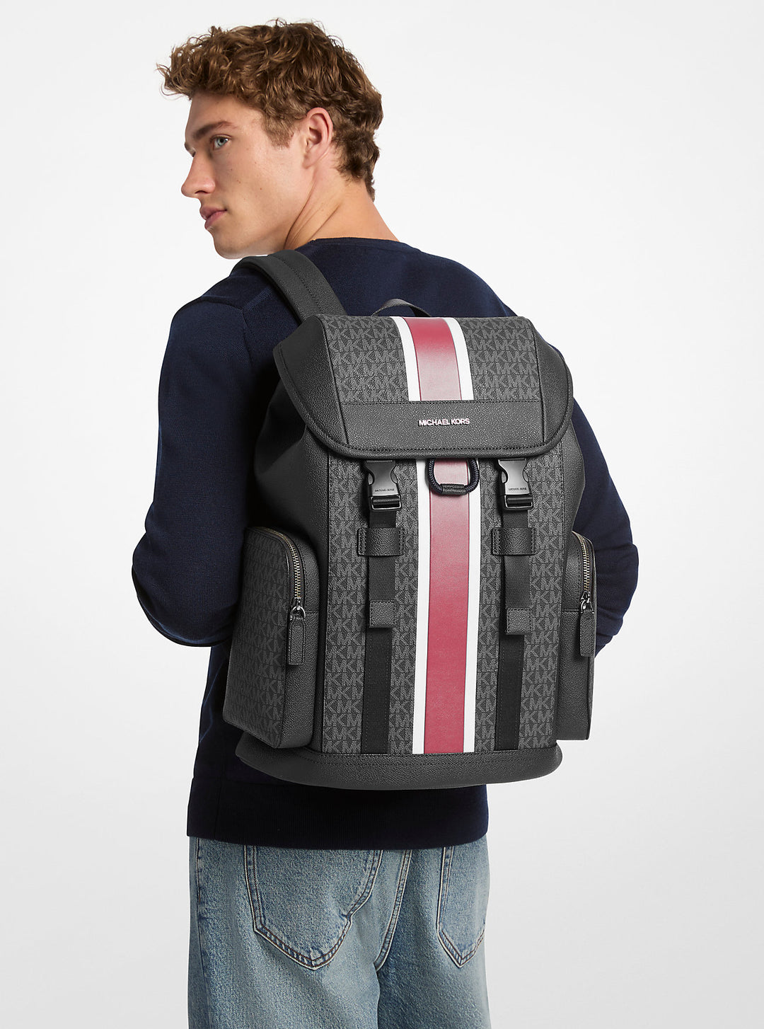 cooper logo stripe and faux leather backpack Michael Kors Outlet Medium Striped Signature City Women Bags Herschel Supply Company Pop Adjust the padded shoulder Size:30VISW Silver
