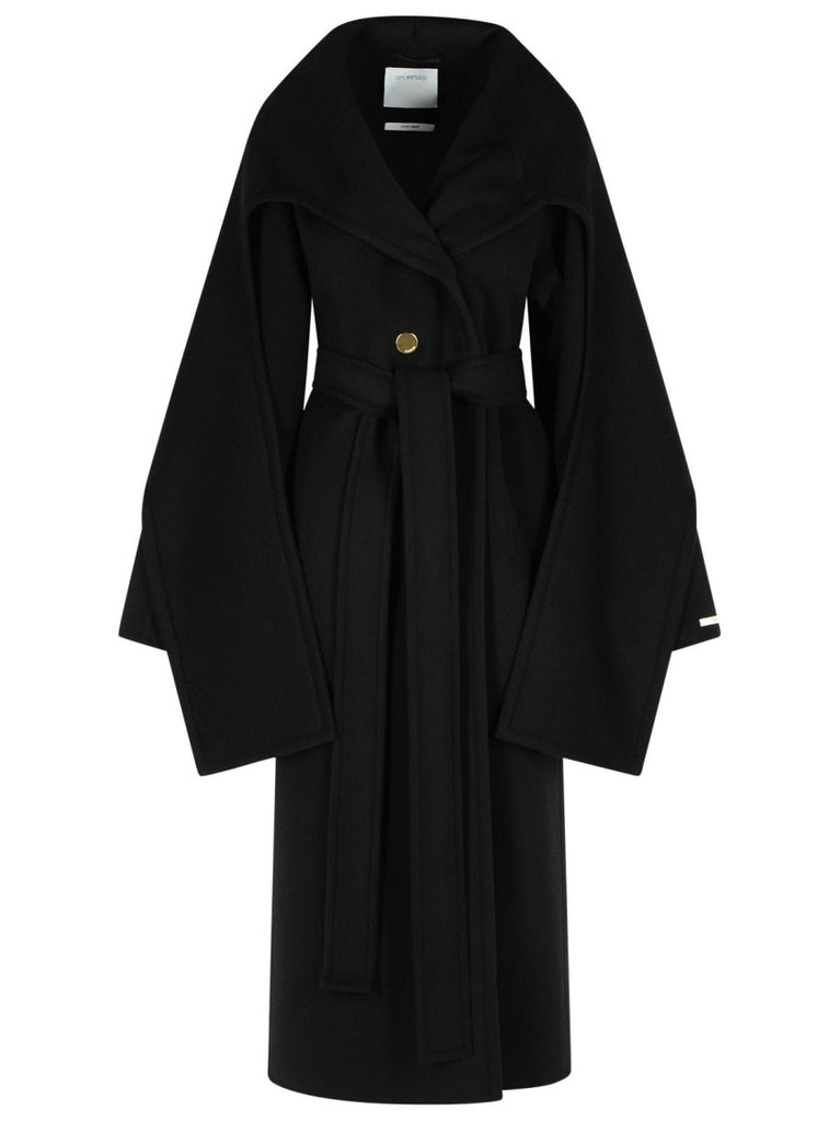 ダウンジャケット・コート Sportmax Black Virgin Wool Coat With Scarf Neckline Sportmax Black Virgin Wool Coat With Scarf Neckline | ShopSimon