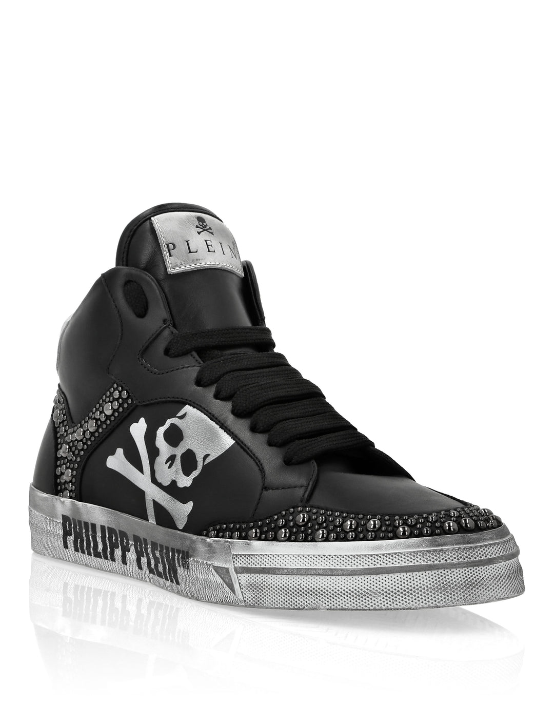 PHILIPP PLEIN Nappa Leather Hi-Top Sneakers Studs Retrokickz TM