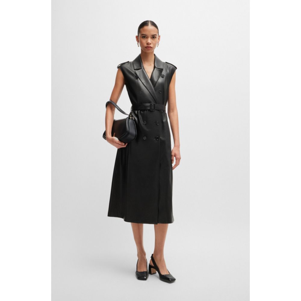 BOSS Faux-leather dress with double-breasted front