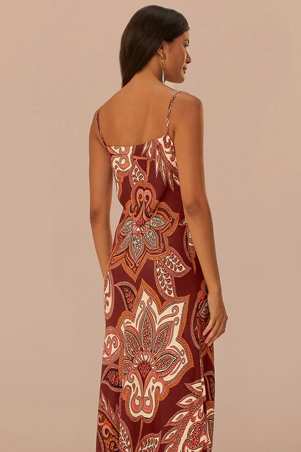 Farm Rio Women's Maxi Slip Dress, Leopard Paisley Burgundy | ShopSimon