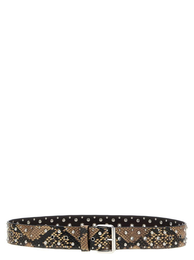 ベルト DRIES VAN NOTEN PYTHON-PRINT LEATHER BELT WITH STUDS Dries Van Noten Python-Print Leather Belt With Studded