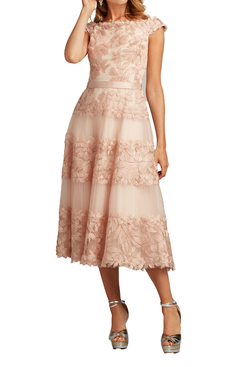 adriane floral embroidered tea-length dress 20s Embroidered Mesh Dress | XS
