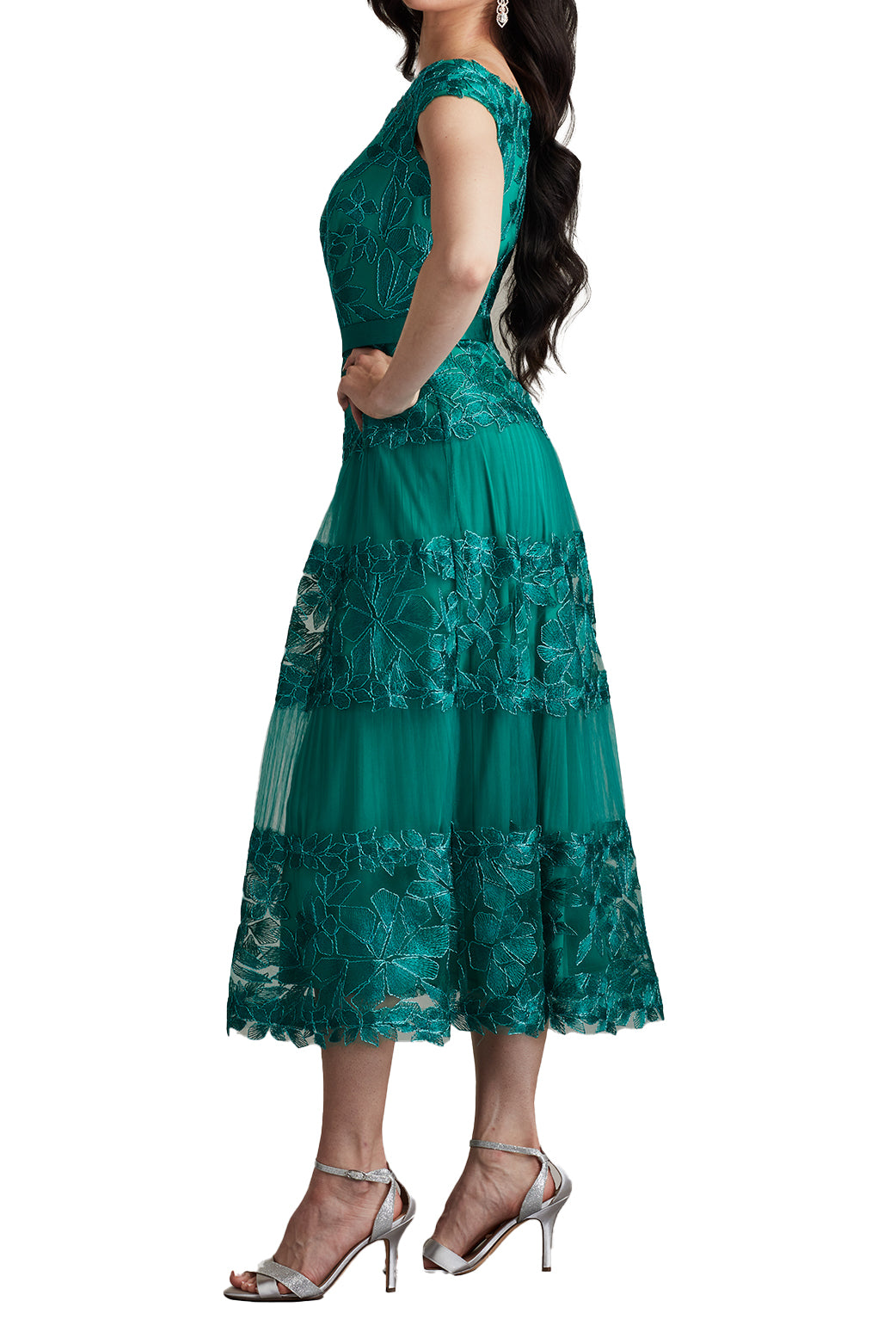 Tadashi Shoji Adriane Floral Embroidered Tea-Length Dress