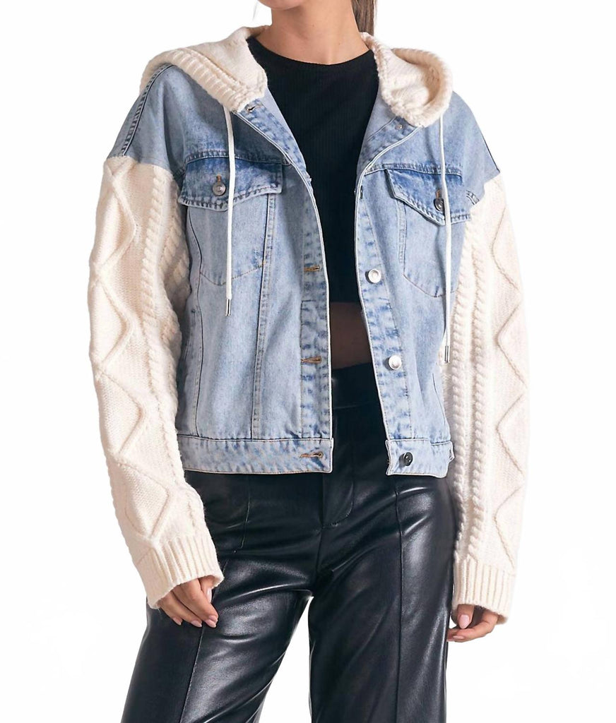 【oan】Elin Ash Denim Jacket ELAN Jade Denim Sweater Jacket In Denim White | ShopSimon