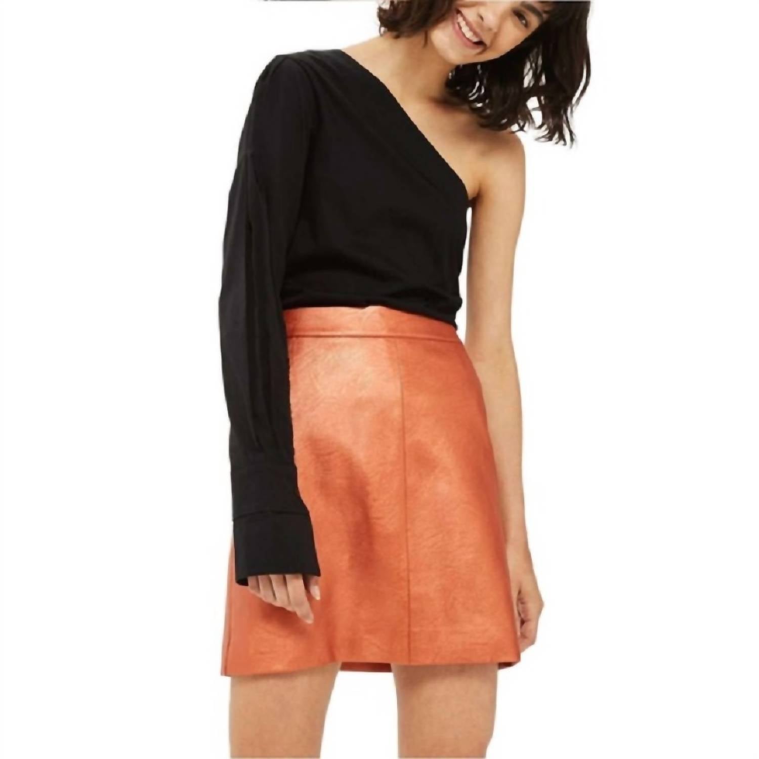 Topshop Mini Faux Leather Skirt In Orange